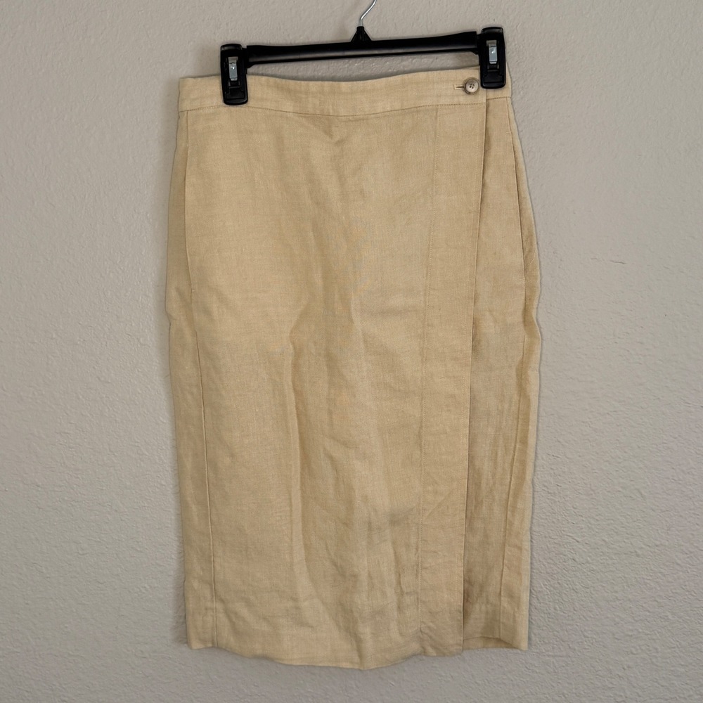 Polo Ralph Lauren Womens 0 Linen Wrap Skirt Beige Knee Length Parisian Old Money